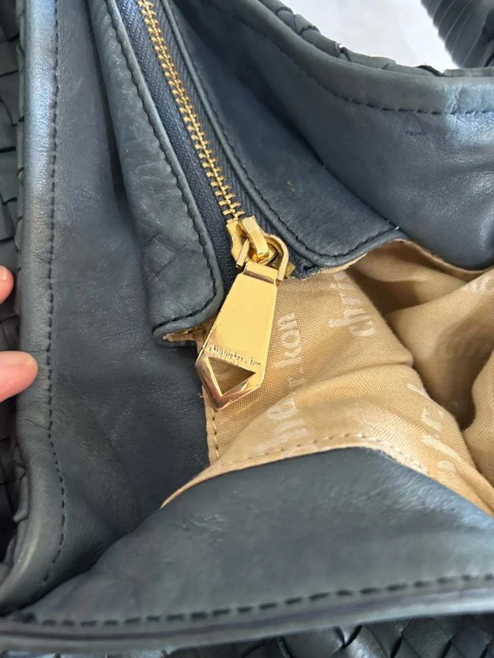 Christopher Kon Woven Leather Hobo Shoulder Bag in Blue